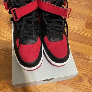 Men’s Nike Air Force 1s/new without tags/in box/red and black